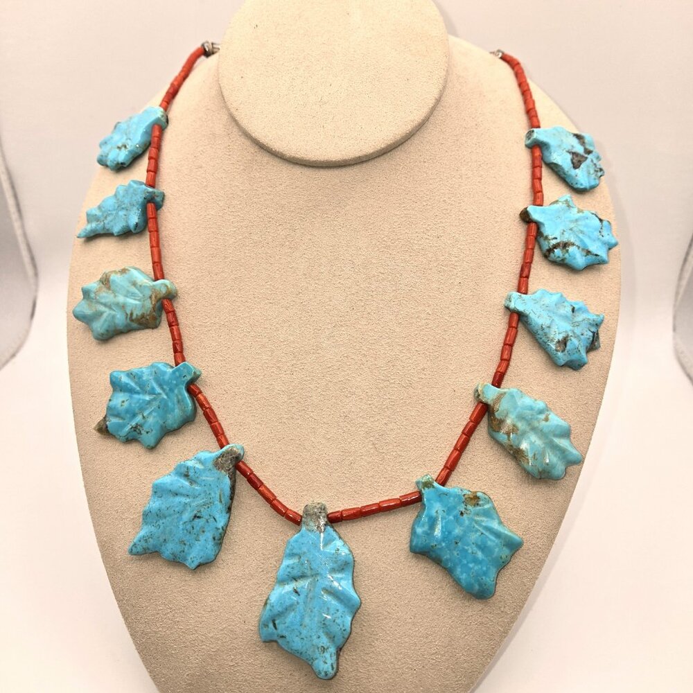 Rare Sarah Leekya Turquoise Leaf Necklace
